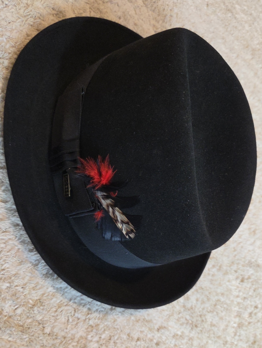 Dobbs New York Black Felt Fedora With Feathers And Original Box